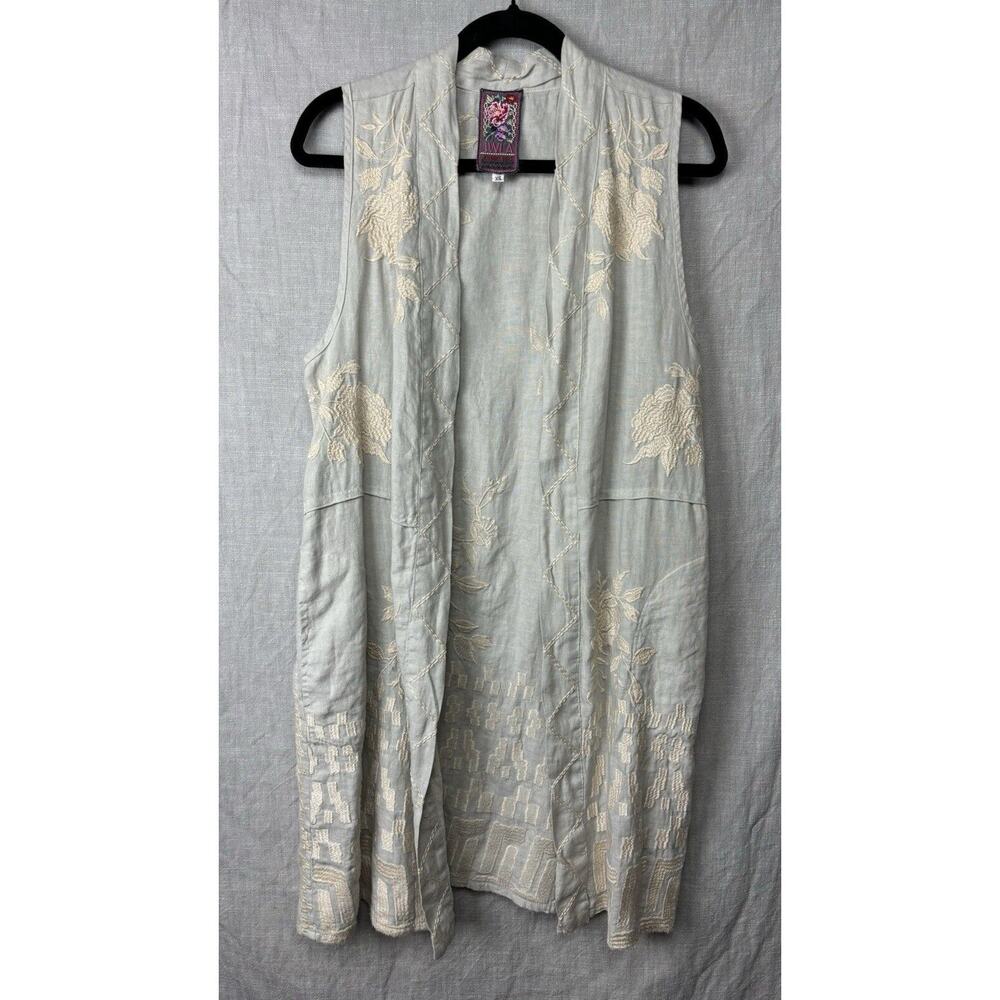 JOHNNY WAS ~ Embroidered Sleeveless Linen Vest ~ Gray ~ Size XS